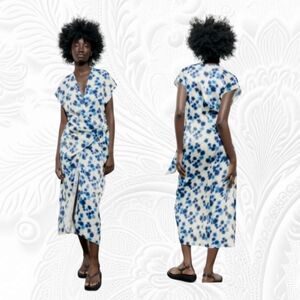 ZARA BlueEcru Floral Dress Size L